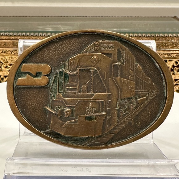 VTG Train Buckle Burlington Northern Railroad Brass Locomotive Belt Buckle EVC